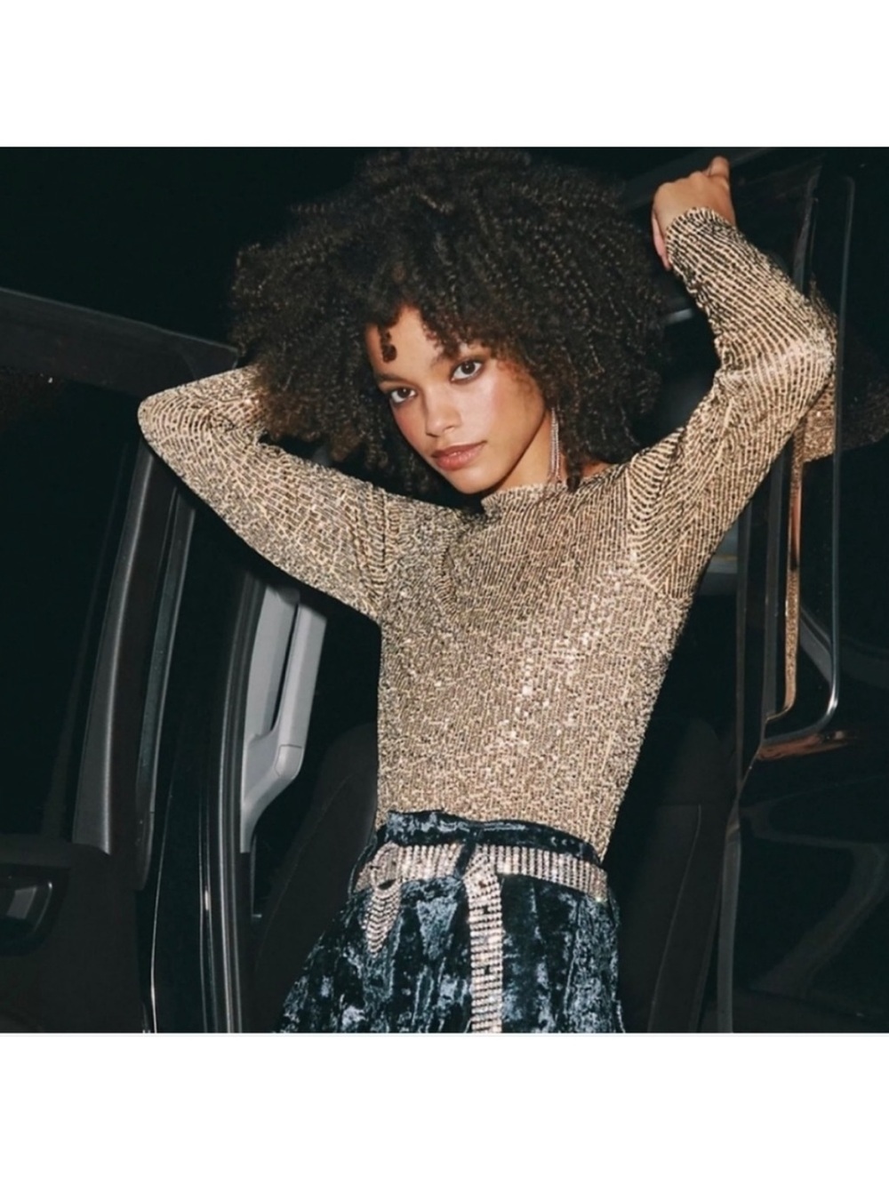 Intimately Free People Gold Rush Sequin Festival Top Long Sleeve Size Medium